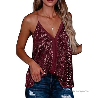 ALLTB Sexy Cami Tank Tops Sparkle Shimmer Camisole Vest Sleeveless Sequin Swing Top V Neck Party Shirt