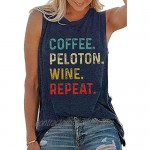 Coffee Peloton Wine Repeat Muscle Tank Tops Women Vintage Graphic Drink Vest Funny Letter Print Sleeveless Shirts