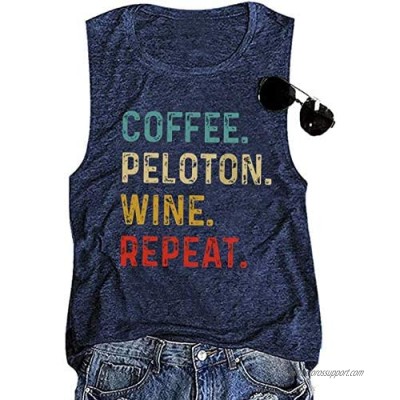 Coffee Peloton Wine Repeat Muscle Tank Tops Women Vintage Graphic Drink Vest Funny Letter Print Sleeveless Shirts