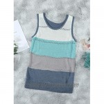 FIYOTE Women's Summer Sleeveless V Neck Color Block Knits Casual Tank Tops
