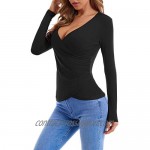 GUBERRY Women's Deep V Neck Long Sleeve Unique Cross Wrap Sexy Slim Fit Tops