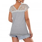 OUGES Women's Sexy V-Neck Lace Tank Tops Casual Sleeveless Blouse Shirts