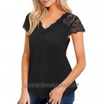 OUGES Women's Sexy V-Neck Lace Tank Tops Casual Sleeveless Blouse Shirts (Black A XL)