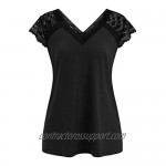 OUGES Women's Sexy V-Neck Lace Tank Tops Casual Sleeveless Blouse Shirts (Black A XL)