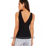 Verdusa Women's Casual Double V Neck Slim Fitted Basic Tank Top