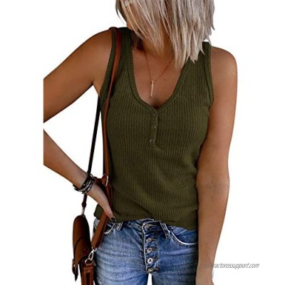 Ybenlow Womens V Neck Tank Tops Sleeveless Henley Shirts Ribbed Knit Button Up Casual Vest Blouse Tees