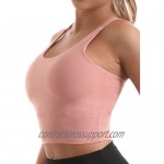 Yoga Tank Tops for Women Padded Sports Bra Workout Crop Tops Running Yoga Tank Top Built in Bra High Impact Medium Support with Removable Pink