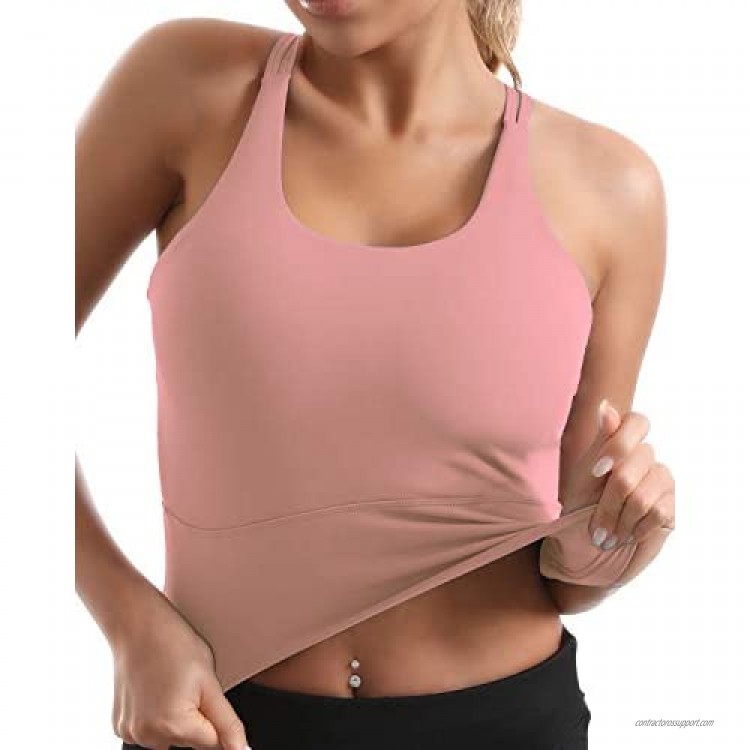 Yoga Tank Tops for Women Padded Sports Bra Workout Crop Tops Running Yoga Tank Top Built in Bra High Impact Medium Support with Removable Pink