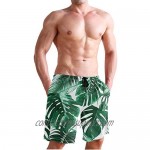JERECY Men's Swim Trunks Summer Tropical Palm Quick Dry Board Shorts with Drawstring and Pockets