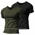 COOFANDY Men's Workout Henley T Shirt Gym Muscle Bodybuilding Tee Shirts 2 Pack