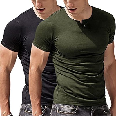 COOFANDY Men's Workout Henley T Shirt Gym Muscle Bodybuilding Tee Shirts 2 Pack