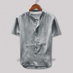 DIOMOR Mens Casual Long/Short Sleeve Linen Shirt Fashion Gradient Color Tees Beach Tops Henley Neck Button Up Shirts