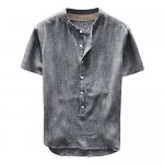 DIOMOR Mens Casual Long/Short Sleeve Linen Shirt Fashion Gradient Color Tees Beach Tops Henley Neck Button Up Shirts
