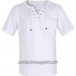 Fashonal Mens Linen Shirt Renaissance Casual Cotton Short Sleeve T Shirts Summer Tunic Tops for Men White Medium