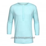 haoricu Mens Linen Henley Shirt 3/4 Sleeve T Shirt Tees V Neck Curved Hem Cotton Shirts Beach Tops