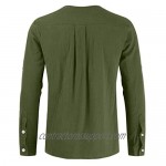 HDGTSA Men's Fashion Henley Shirt Cotton Linen Solid Long Sleeve Drawsting Tops Blouses