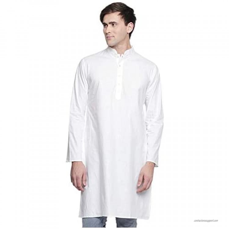 In-Sattva Men's Indian Banded Classic Collar Pure Cotton Kurta Tunic