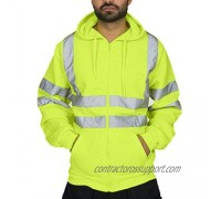 Mens High Visibility Hi Vis Safety Hooded Sweatshirt Top  Road Work Reflective Safety Pullover Workwear Tops
