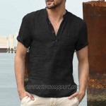 Mens Linen Shirts Short Sleeve Beach Henley Shirt Summer Button Up Tops Cotton Lightweight Tees Hippie Shirts