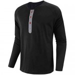 Mens Long Sleeve Shirts Casual Henley Button T-Shirt Cotton Solid Color Tops