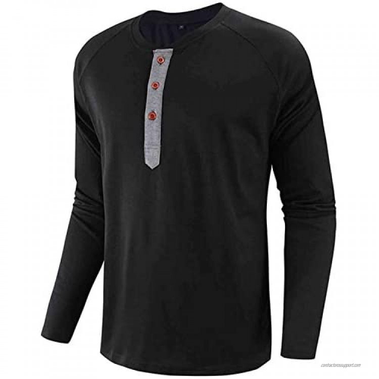 Mens Long Sleeve Shirts Casual Henley Button T-Shirt Cotton Solid Color Tops