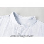 Mens Short Sleeve Henley Shirt Cotton Linen Slim Fit Casual Summer Beach Lightweight Tee Tops