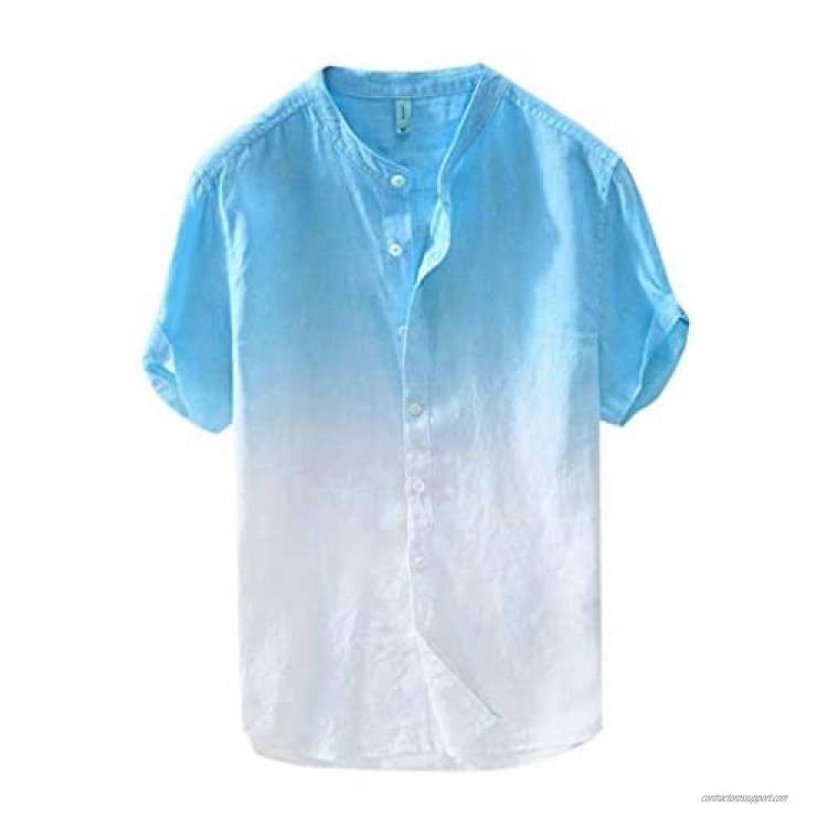 Men's Summer Shirts Fashion Hippie Short Sleeve Button Down Shirts Casual Loose Gradient Color Print Beach Tops