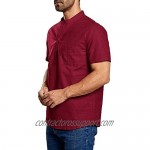 Pretifeel Mens Linen Henley Shirt Short Sleeve Beach Slim Fit Fashion Casual Tee Summer Lightweight Plain Blouse (Medium 03 Red)