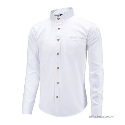 Dioufond Banded Collar Shirts Cotton Oxford Mandarin Collar Shirts for Men