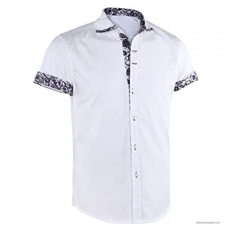 Dioufond Mens Dress Shirts Short Sleeve Button Down Shirts for Men White Short Sleeve 2XL