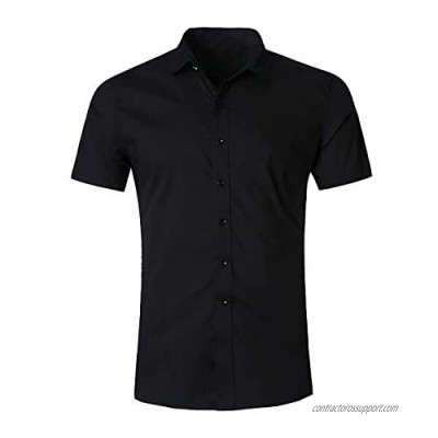 TOSKIP Men's Slim Fit Solid Dress Shirts Button Down Cotton Short Sleeve Shirt