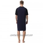 Aibrou Mens Nightshirt Cotton Short Sleeve Nightwear Comfy Henley Sleepwear