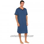 Ekouaer Men’s Nightshirt Nightwear Comfy Big&Tall Short Sleeve Henley Sleep Shirt