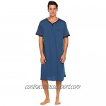 Ekouaer Men’s Nightshirt Nightwear Comfy Big&Tall Short Sleeve Henley Sleep Shirt