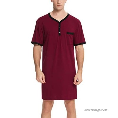 Enjoyoself Men's Nightshirt Short Sleeve Nightgown Henley Kaftan Night Sleep Shirt Comfy Nightwear with Pocket