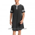 Kyonuza Men's Nightshirt Cotton Sleep Shirt Big&Tall Nightwear Short Sleeve Henley Loose Nightgown Sleepwear with Pockets