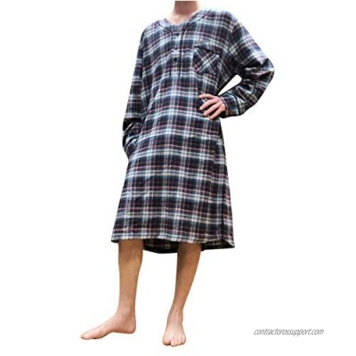Men's Pjama Top Night Shirt Flannel Sleepwear Button Down Warm PJ's Cozy Knit Stretch Fit for Men