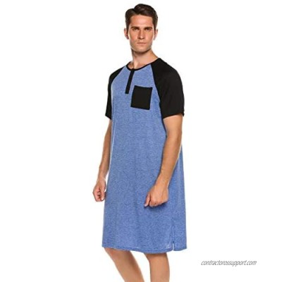 Pinspark Men's Nightshirt Nightwear Comfort Cotton Sleep Shirt Henley Short Sleeve Lounge Sleepwear