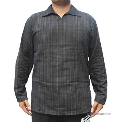 RaanPahMuang Light Striped Cotton Long Sleeve Large Poets Collar Shirt Plus Size