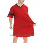 SWOMOG Men's Nightshirt Casual V Neck Short Sleeve Nightgown Big&Tall Soft Loose Comfy Pajama Loungewear