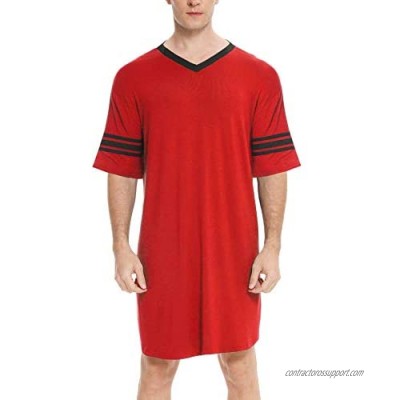 SWOMOG Men's Nightshirt Casual V Neck Short Sleeve Nightgown Big&Tall Soft Loose Comfy Pajama Loungewear