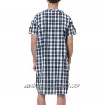 Sykooria Men's Nightgown Short Sleeve Henley Kaftan Knee Length Sleep Shirt Comfy Plaid Nightshirt with Pocket
