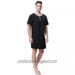 Sykooria Men's Nightshirt Short Sleeve Henley Kaftan Sleepshirt Comfy Nightwear with Pocket Black