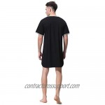 Sykooria Men's Nightshirt Short Sleeve Henley Kaftan Sleepshirt Comfy Nightwear with Pocket Black