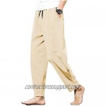 AITFINEISM Mens Linen Loose Casual Lightweight Elastic Waist Summer Pants