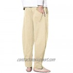 AITFINEISM Mens Linen Loose Casual Lightweight Elastic Waist Summer Pants