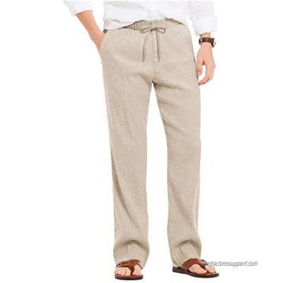 COOFANDY Men's Linen Casual Pants Elastic Waist Drawstring Beach Yoga Trousers