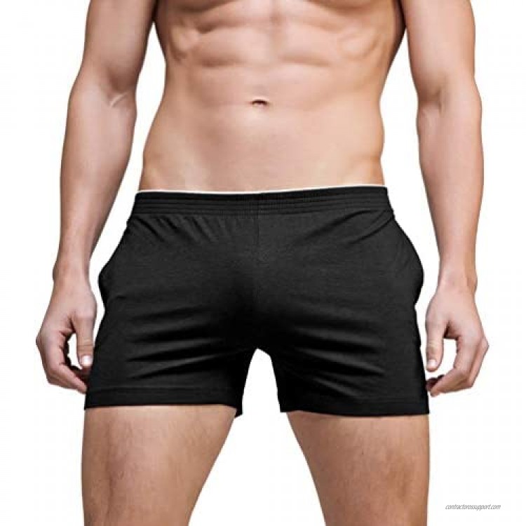 Linemoon Men's Solid Cotton Sleep Bottoms Fashion Simple Active Shorts