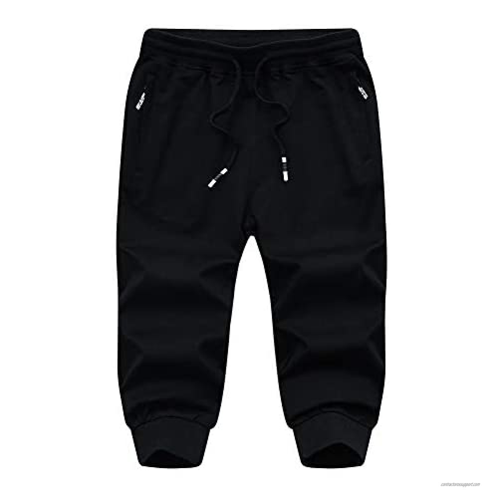 MAGNIVIT Mens 3/4 Jogger Capri Pants Workout Gym Below Knee Shorts Zipper Pockets