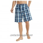 Vulcanodon Men's Cotton Woven Pajama Shorts Soft Lounge Pajama Shorts with Big Pockets for Men Plaid Pj Bottoms